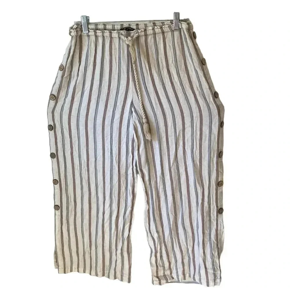 Spiaggia Dolce Lady S Decorative Buttonside Casual Beach Pull On Pants Wide Leg